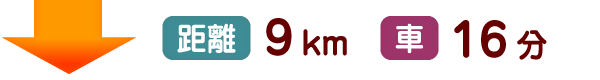 距離9km 車16分
