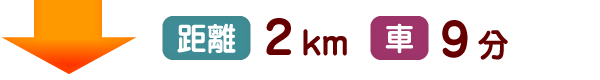 距離2km 車9分
